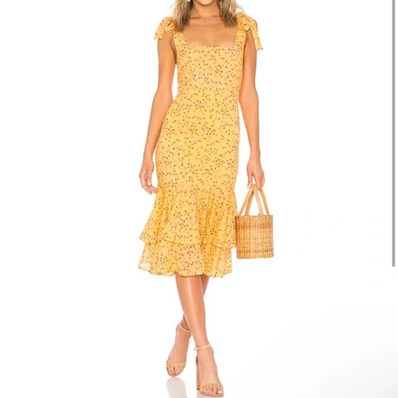 Lovers + Friends | Dresses | Lovers Friends Day Keeper Midi Dress In  Goldenrod Ditsy | Poshmark